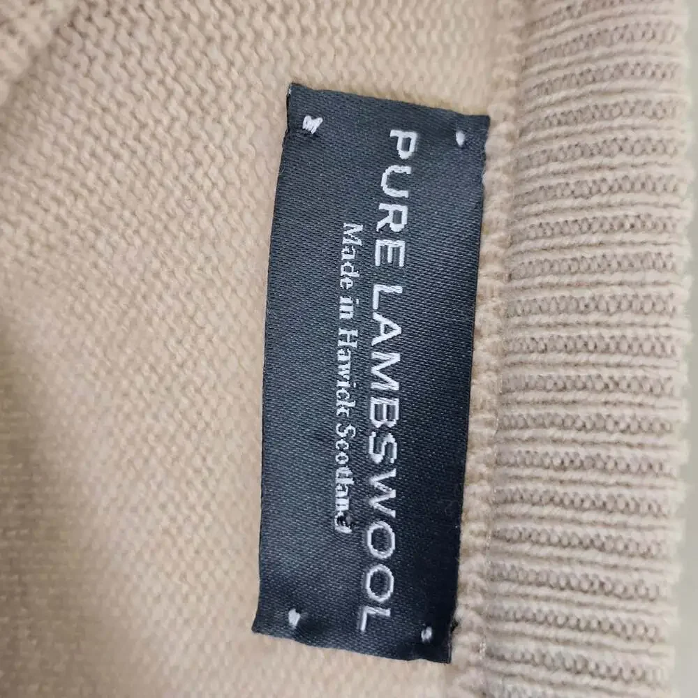 Pure Lambswool V-Neck Sweater Vest Made in Scotland Beige Large
